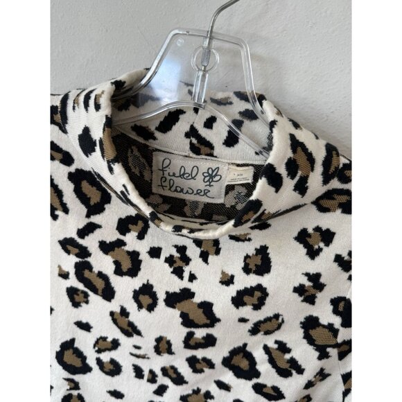 $118 Anthropologie Field Flowers Naomi Mock Neck Sweater Tee Leopard Extra SMALL - Picture 3 of 5